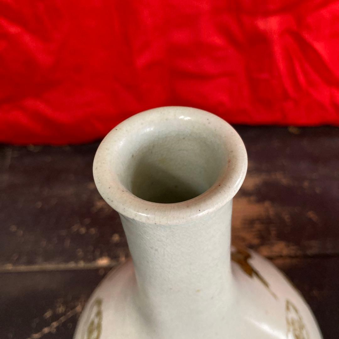 李朝　鉄砂　瓶　徳利　鳳凰文　箱付