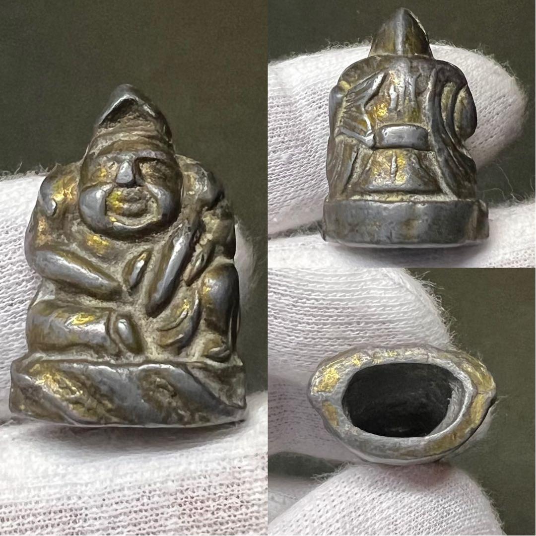 ◎古道具 庵々◎江戸時代後期 古銅製 恵比寿像 懐中仏◎神像豆仏鍍金痕有中空鋳造