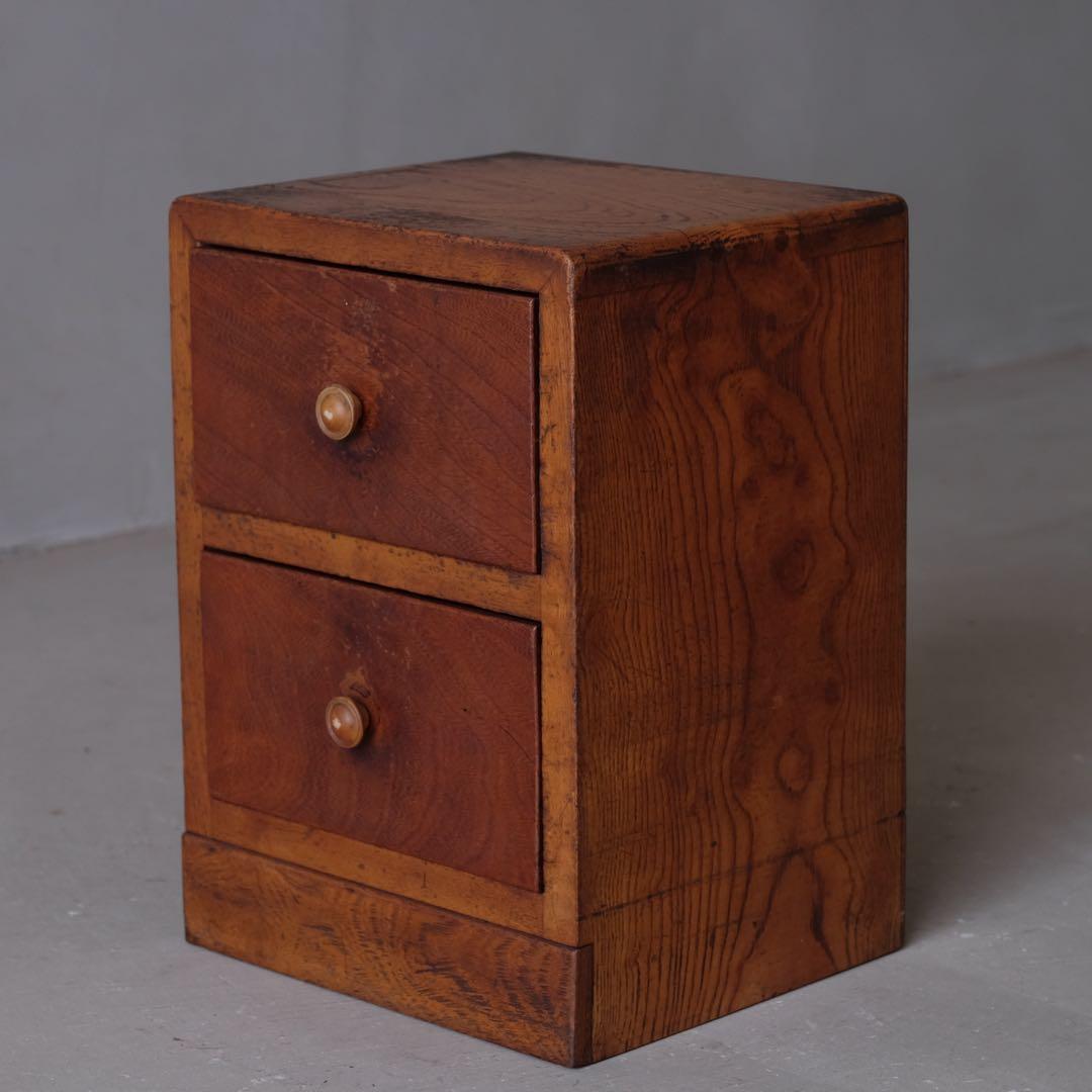 栓材 ２杯小引き出し　抽斗 箪笥 書類棚 小物入れ 古家具 古道具 アンティーク