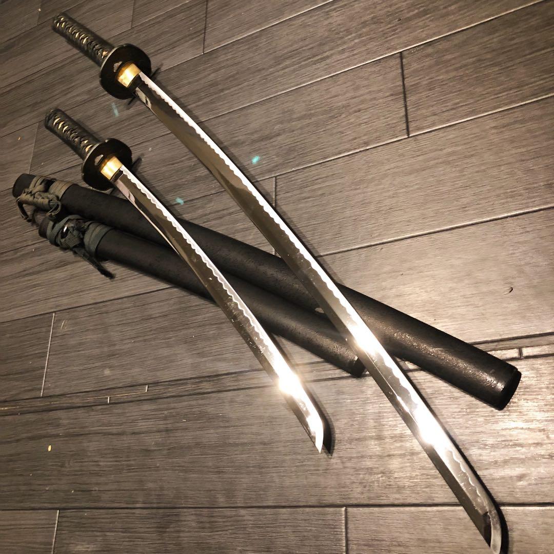 高級模造刀　居合刀　 美術刀剣　太刀　脇差　大小セット　深緑拵え