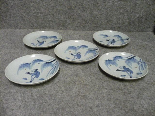 伊万里 染付 中皿 5枚 [B23795] 人物図 古美術 古玩