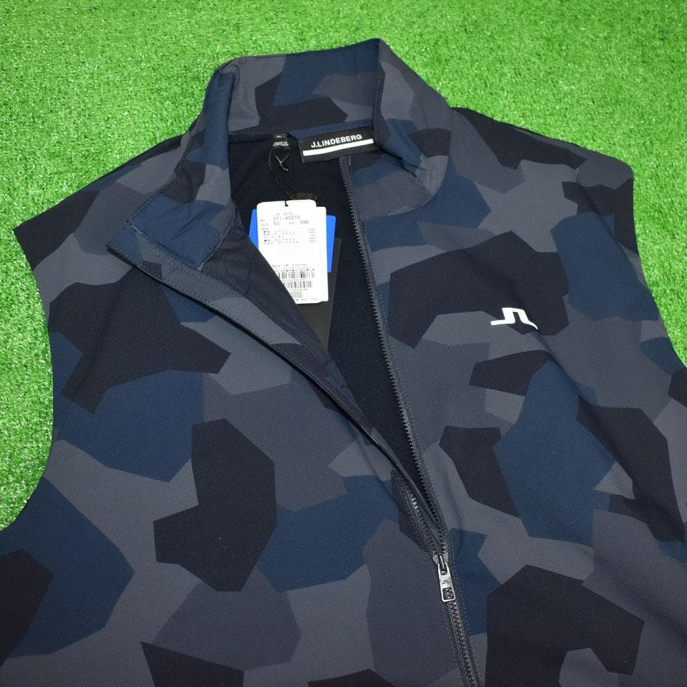 J.LINDEBERG/ゴルフ ジップベスト【ネイビーカモ/XL】新品！