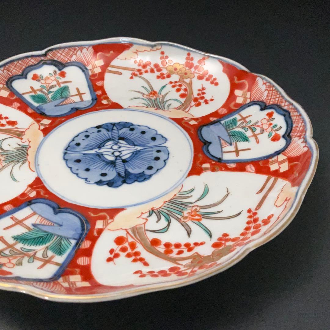 伊万里色絵窓絵花図七寸皿∅21㎝　赤絵　通り文　古伊万里　R1379B2