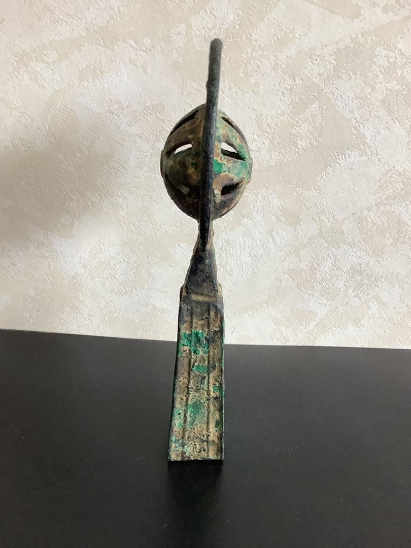 青銅の鑾　鈴　青銅製の古い装飾的な道具　緑青　高さ約17cm 320g