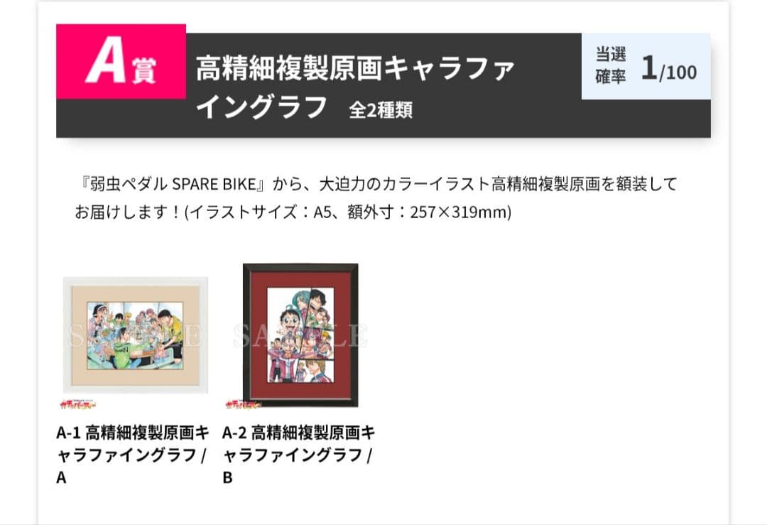 【当選品】「弱虫ペダルSPARE BIKE 高精細複製原画キャラファイングラフ」