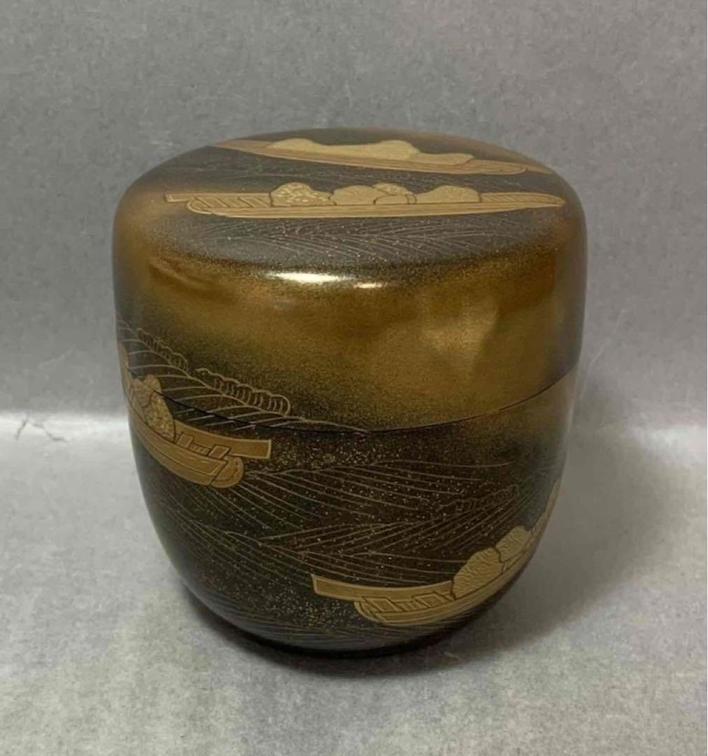 茶道具　芝舟蒔絵棗