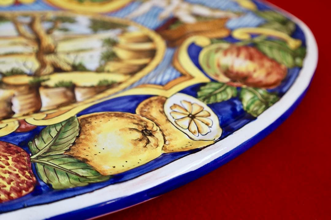 イタリア雑貨・大皿・飾皿【デルータ　マヨルカ焼き　高級絵皿　天使　オーバル皿】