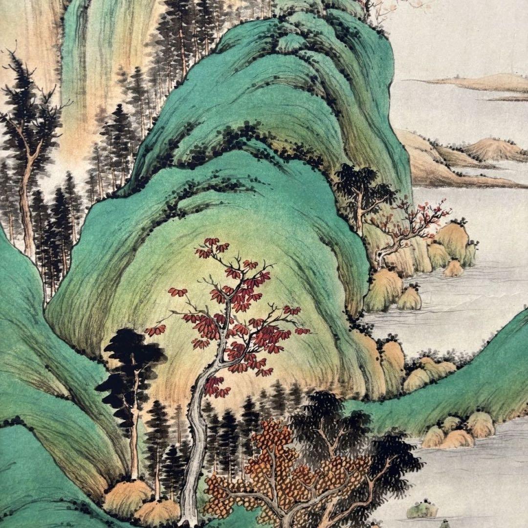 王翚 湖山春暖図 中堂掛け軸　中国山水画　宣紙　書画工芸