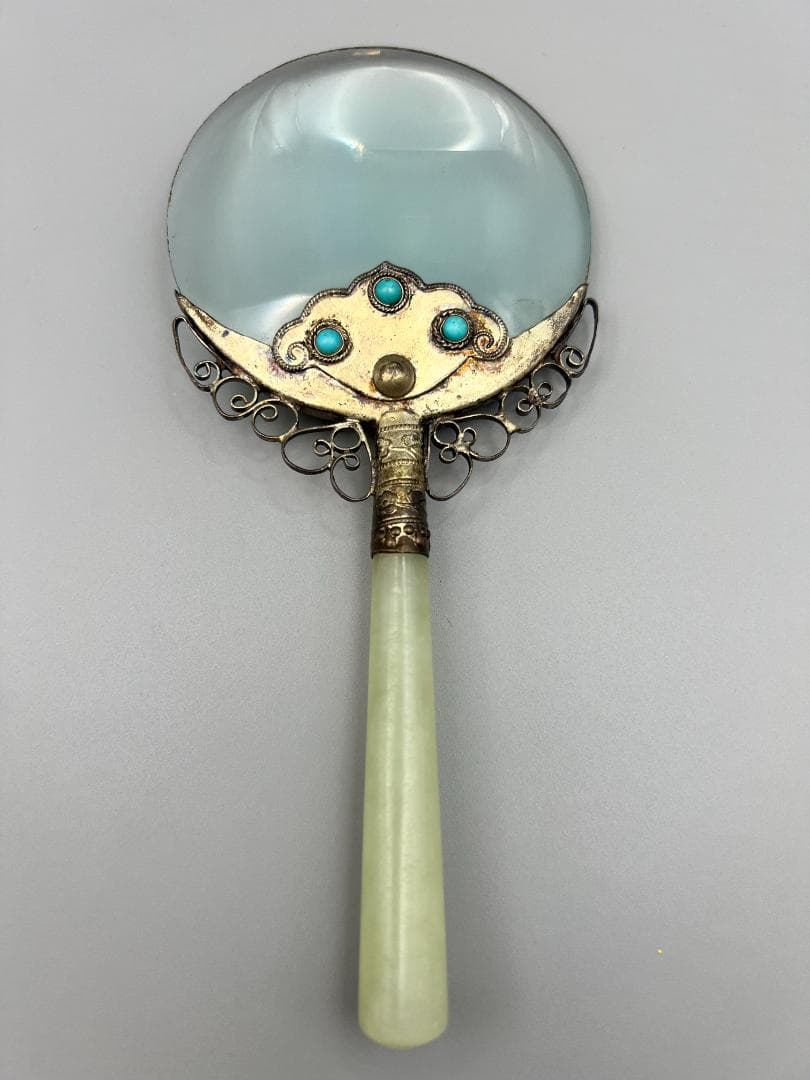 1900年代 ジェイドストーン ハンドル & シルバー フィリグリー 拡大鏡