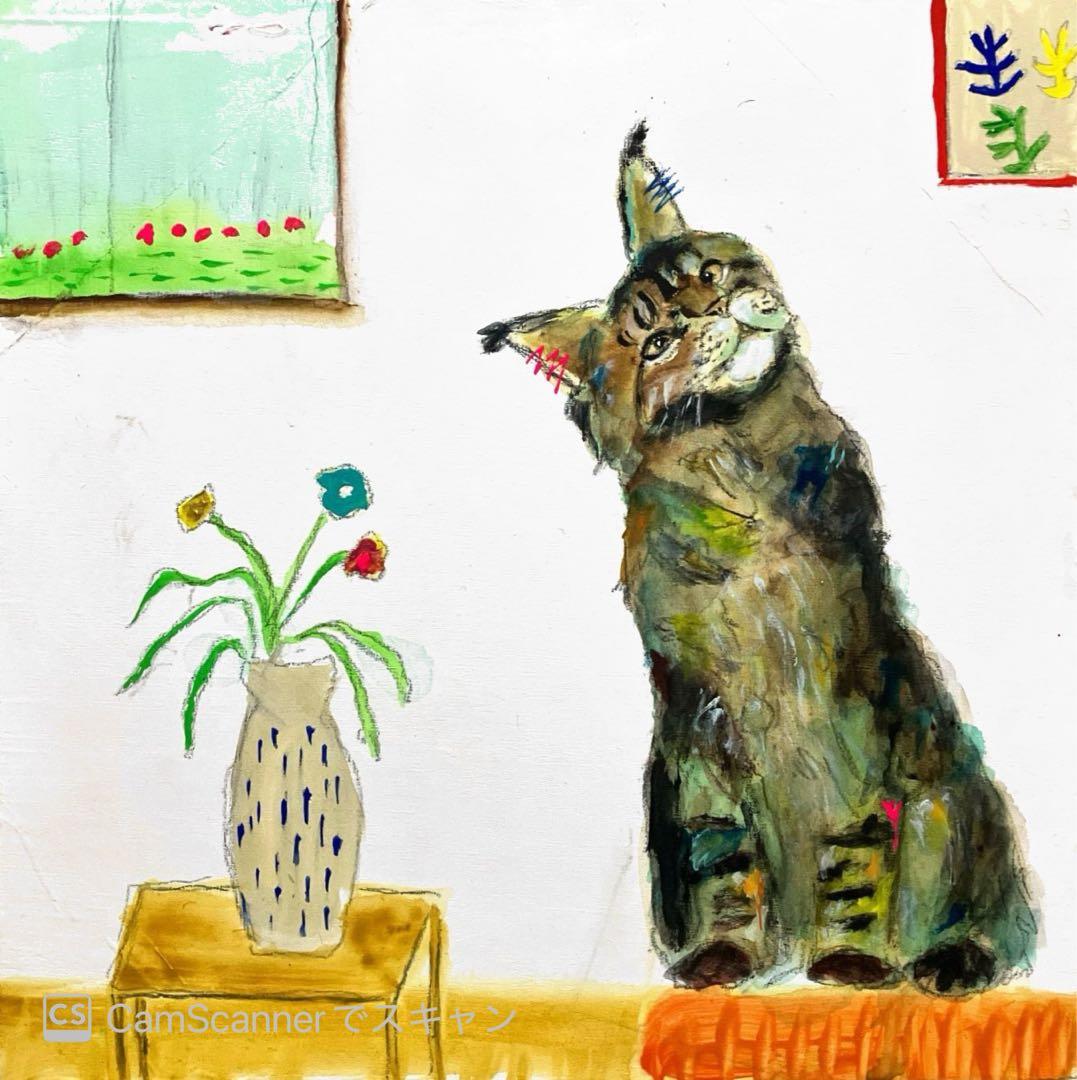 【Limp stick】猫　メインクーン　インテリア　アクリル画　BAEZ3