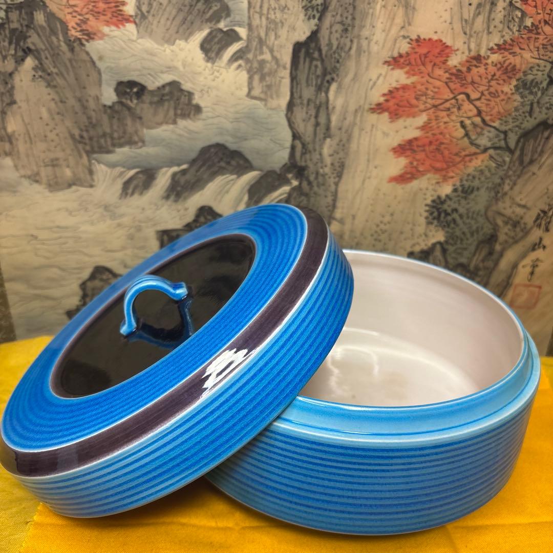 手塚大示 独楽　平安大示 食籠 共箱 交趾　　 山水