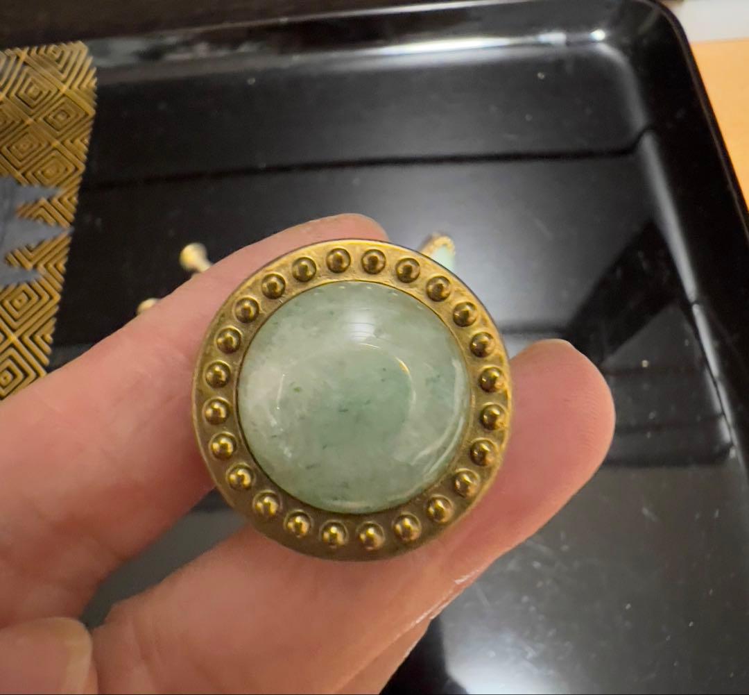 ヨロパーアンティーク真鍮製装飾取っ手 8個セット 天然石 翡翠風