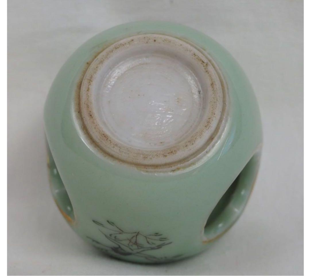 送料無料　明治時代　鶴文青磁蓋置　検/楽山紫砂九谷備前萩焼常滑宝生伊万里骨中