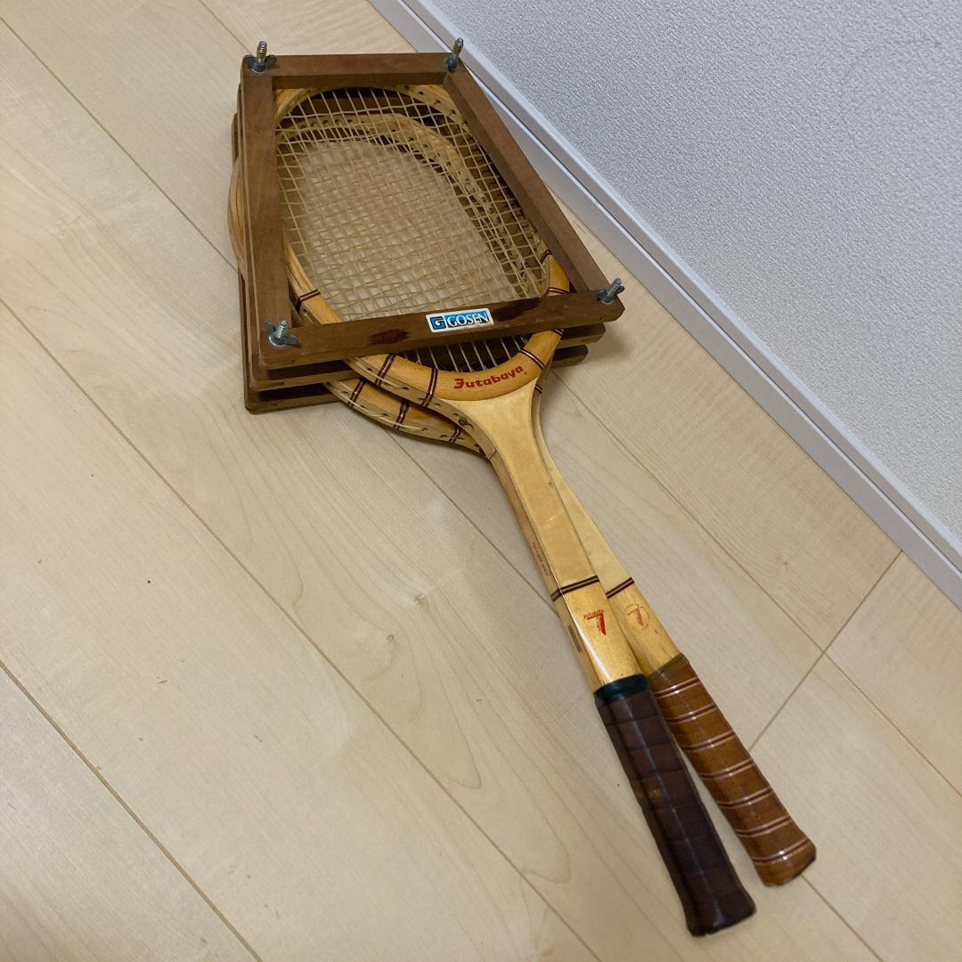 Futabaya 木製テニスラケット 2本＋木製プレス ヴィンテージ グリップ4
