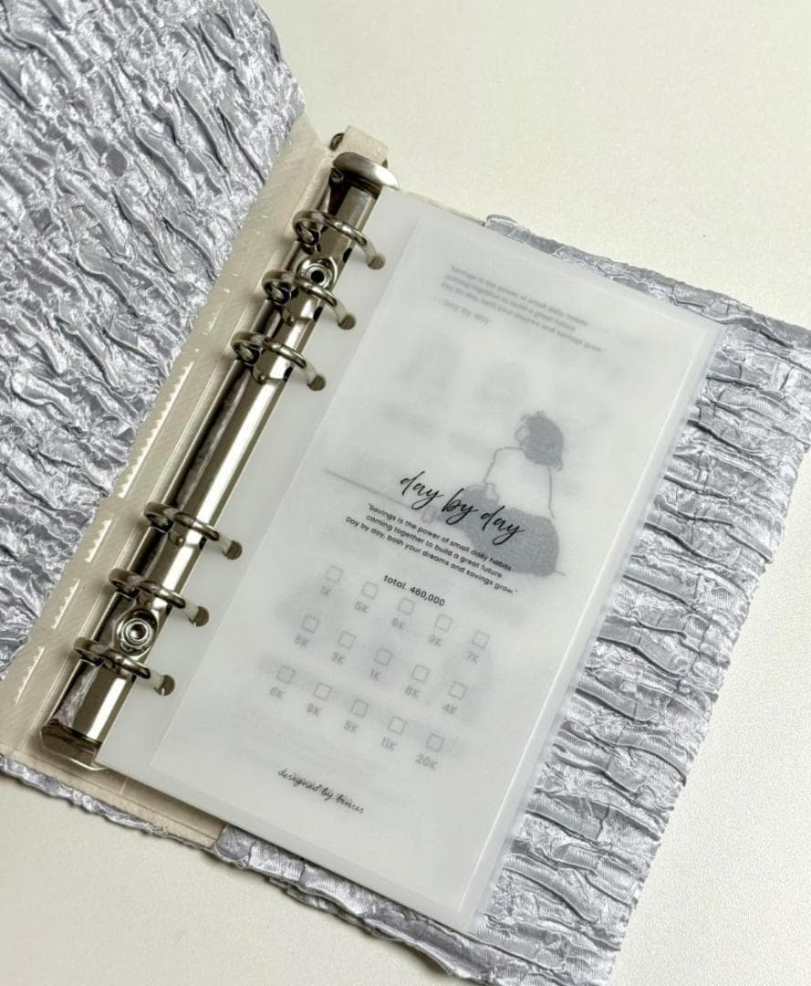 韓国製♡バインダーカバー♡光沢シルバー♡リボンA6貯金SAVING