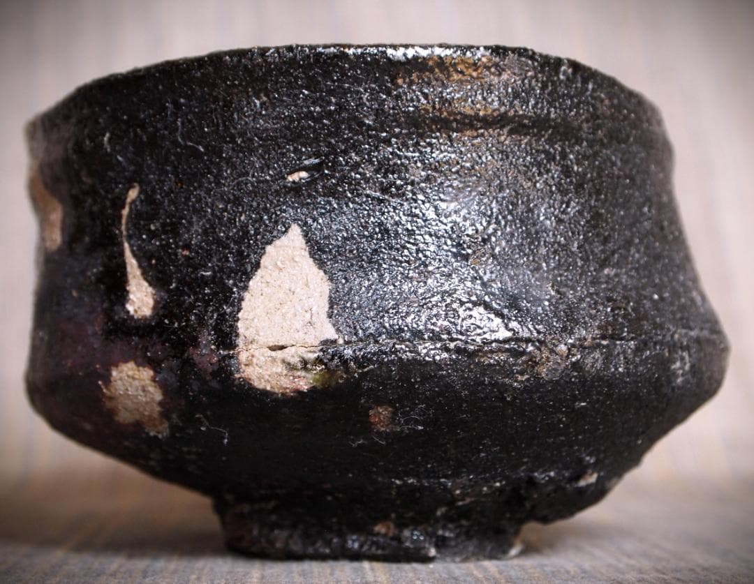 希少作★鯉江良二★引き出し黒沓茶碗☆★共箱・共布★個展作品