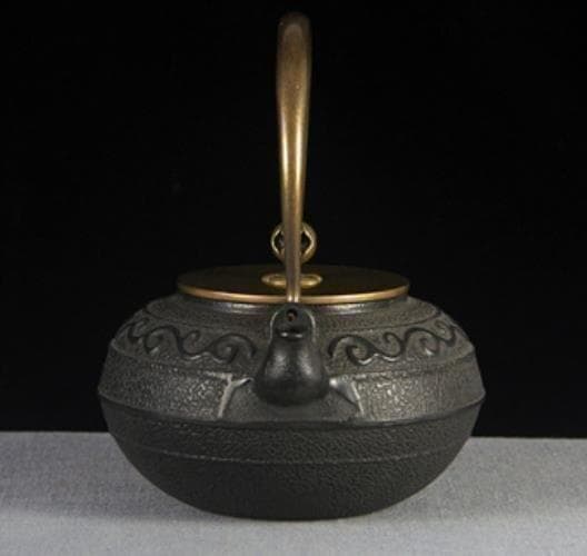 鋳鉄製の黒い鉄瓶 鉄器 老鉄瓶 提梁壺 茶道具対応 容量 : 1.1L