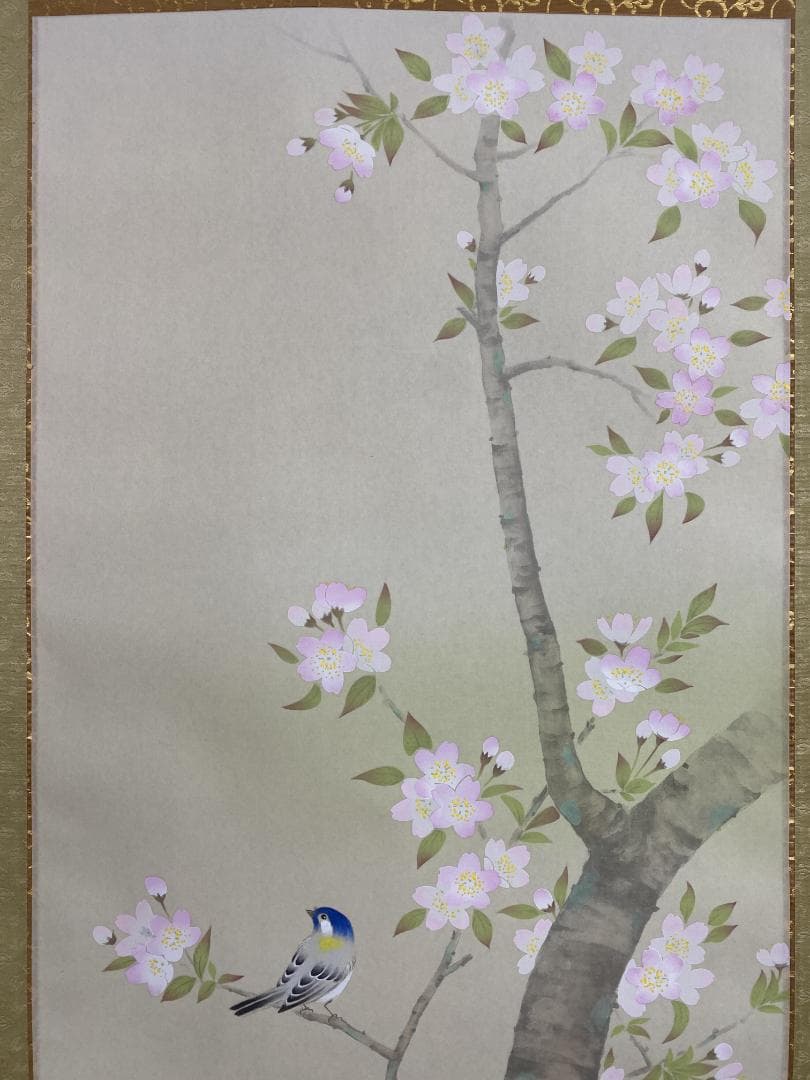 よ*ん様 小西春玲『桜に小禽』美術年鑑掲載 絹本 共箱 さくら春花鳥 掛軸250