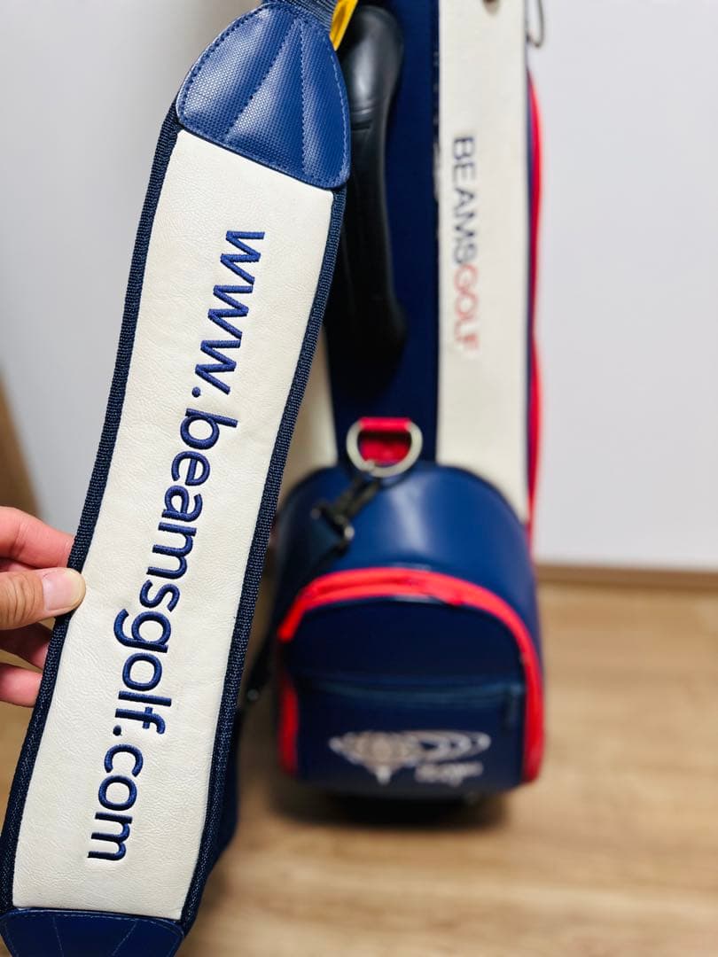 BEAMS GOLF キャディバッグ ホワイト/ネイビー/レッド