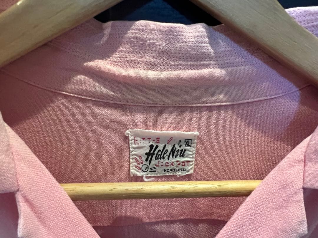 50s〜60s レーヨン　ボーリングシャツ　ピンク