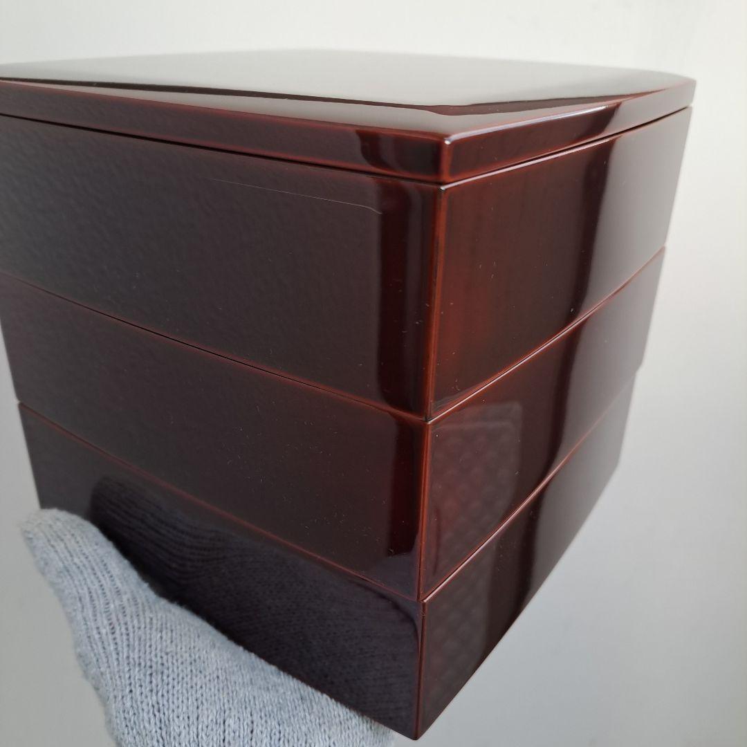 【輪島塗　6.5寸3段重箱】布着本堅地　溜塗/胴張り　未使用品