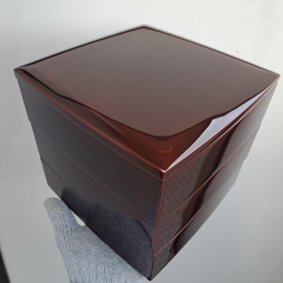 【輪島塗　6.5寸3段重箱】布着本堅地　溜塗/胴張り　未使用品