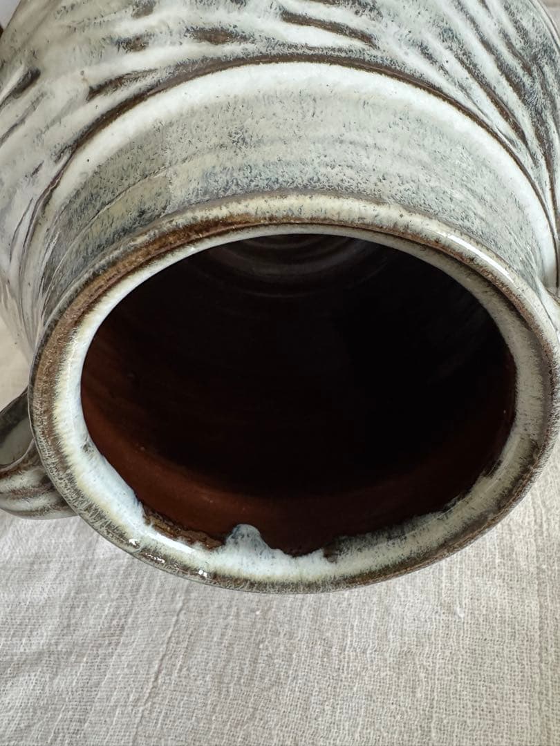 お値下げ　柴田雅章　丹波雅章　花瓶　糠釉紋押耳付壺　民芸