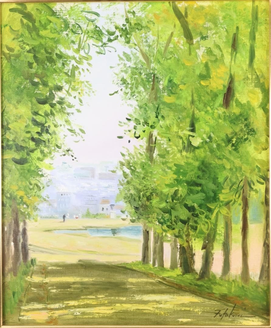 【真作】 二口正和 「 サン・クルー公園 」 油彩F8号　富山出身　BJ236