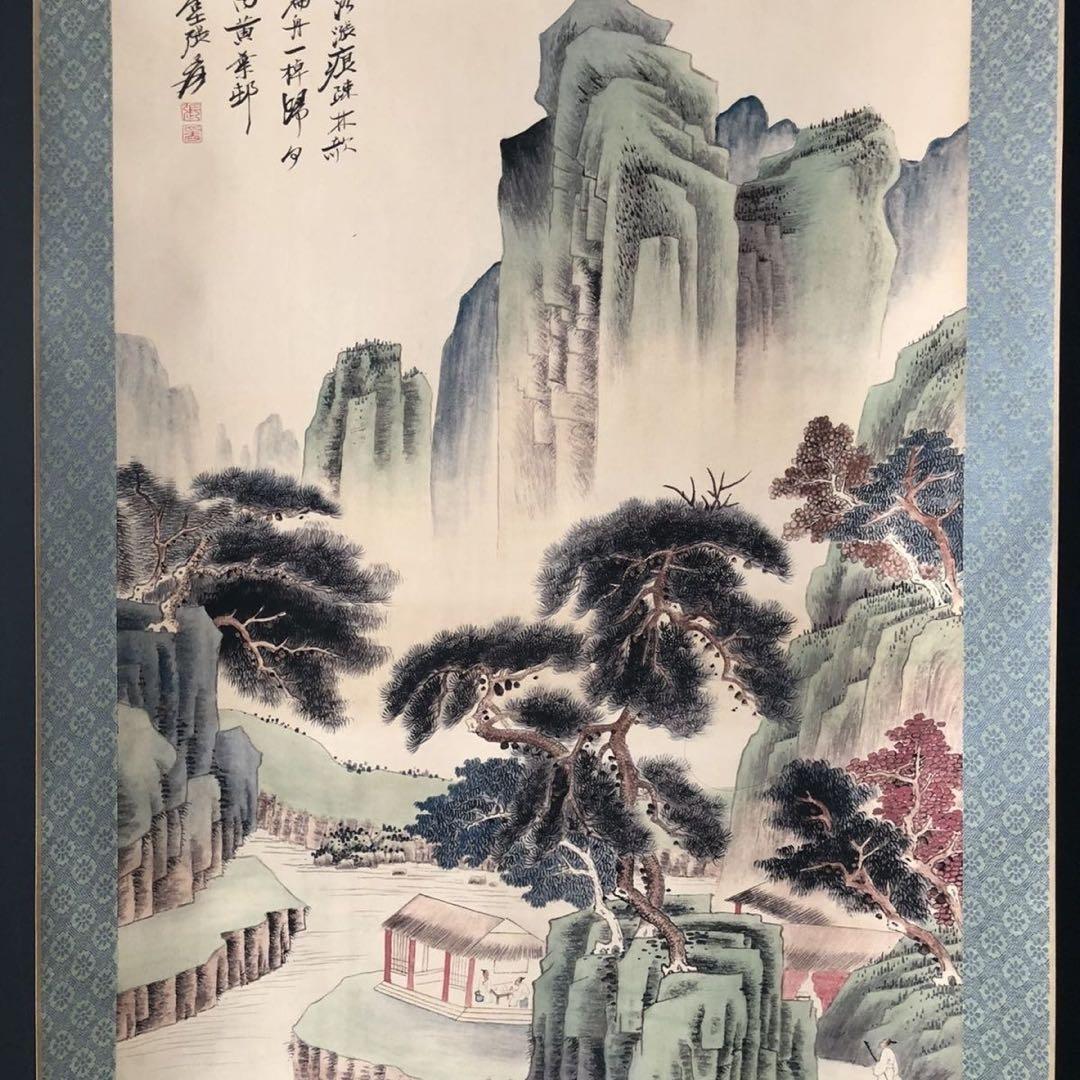 三尺 中堂 掛け軸 張大千 松林奇秀 山水画 中国画 水墨 山水風景