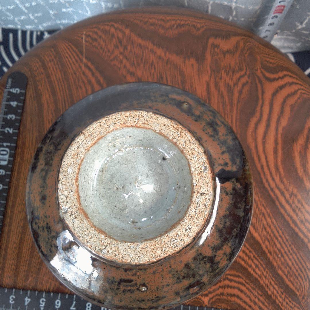 骨董７陶器の丸型ボウル 茶色と黒のグラデーション