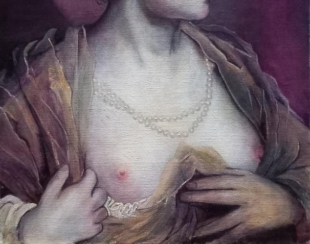 伊藤和生　2006年2月17日制作　ティントレット「胸を見せる婦人」の模写　油彩