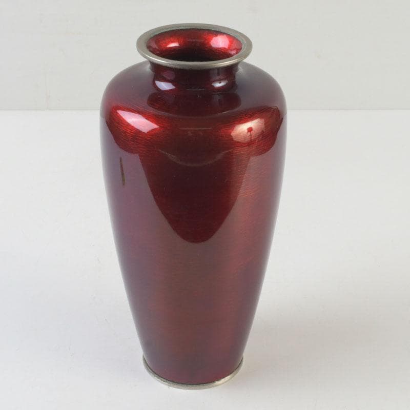 七宝焼　赤透釉　花文　花瓶　V　9900