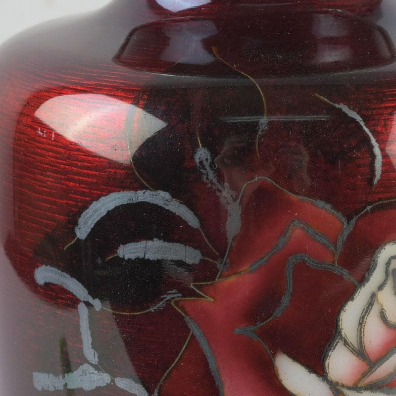 七宝焼　赤透釉　花文　花瓶　V　9900