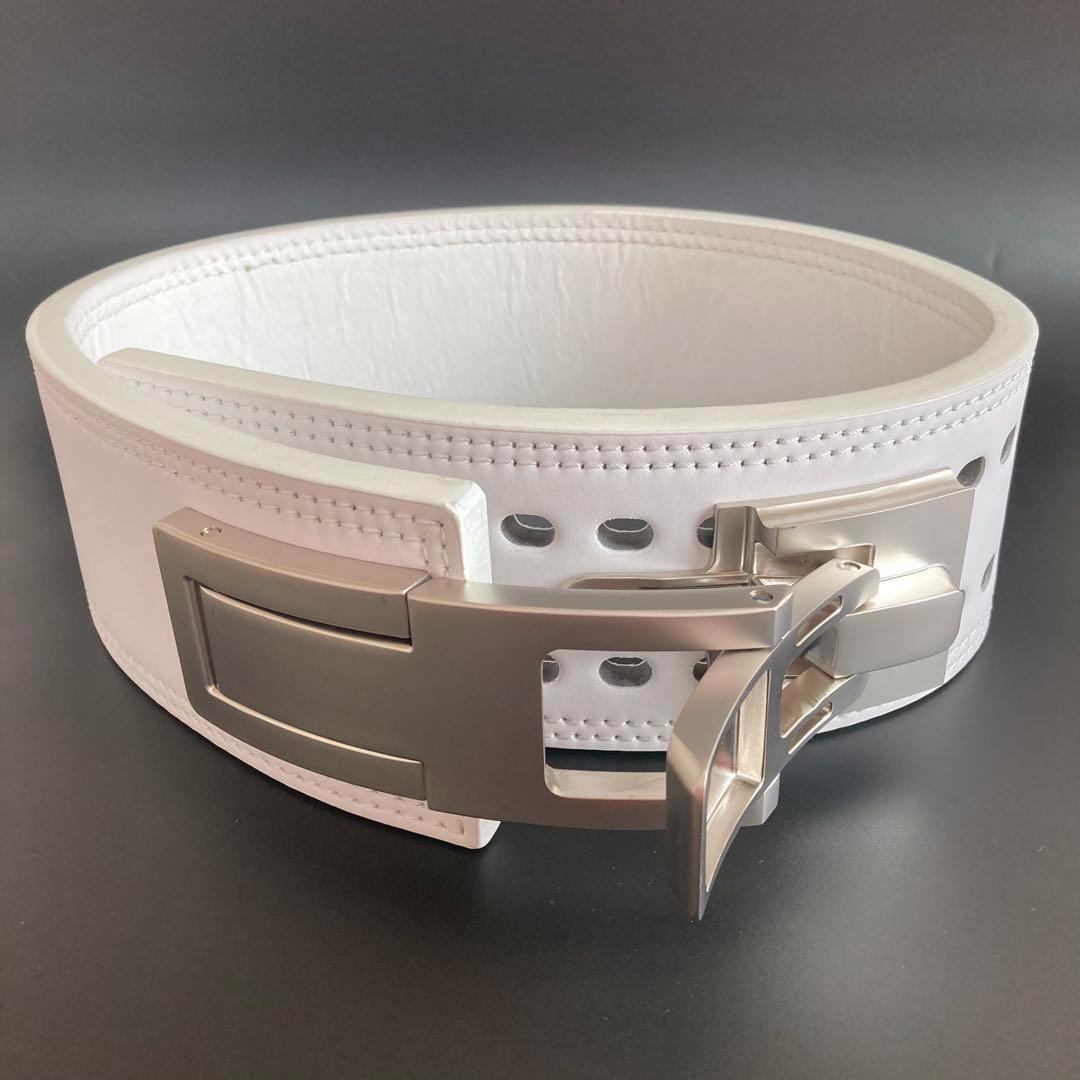 B級品 パワーベルト レバーアクション 本革13ミリ 可変式 ホワイト×マット銀