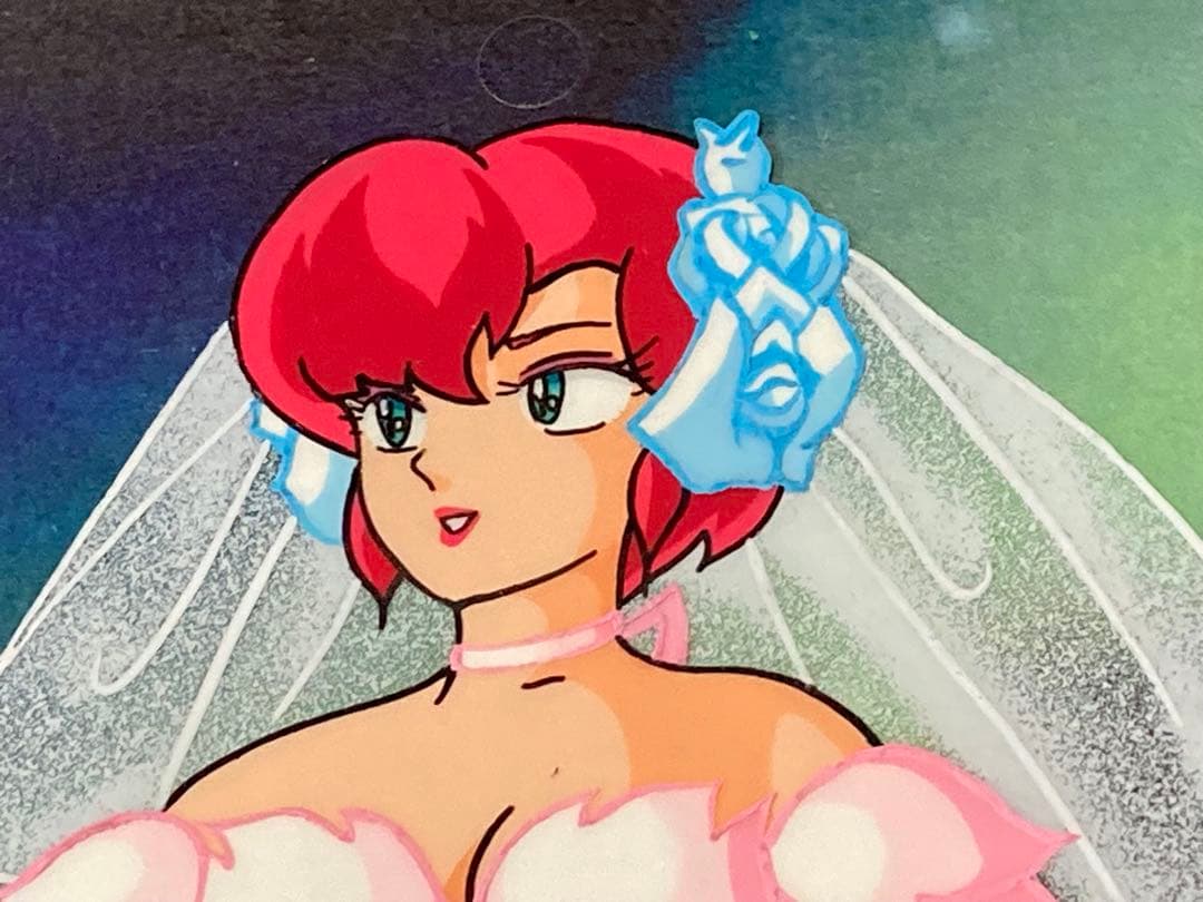 d３９　うる星やつらセル画【ウエディングドレス　弁天？】背景画付き