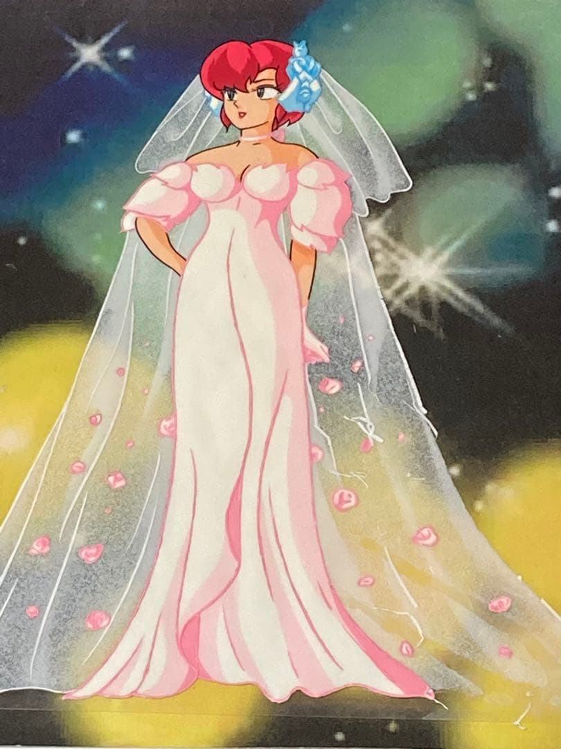 d３９　うる星やつらセル画【ウエディングドレス　弁天？】背景画付き