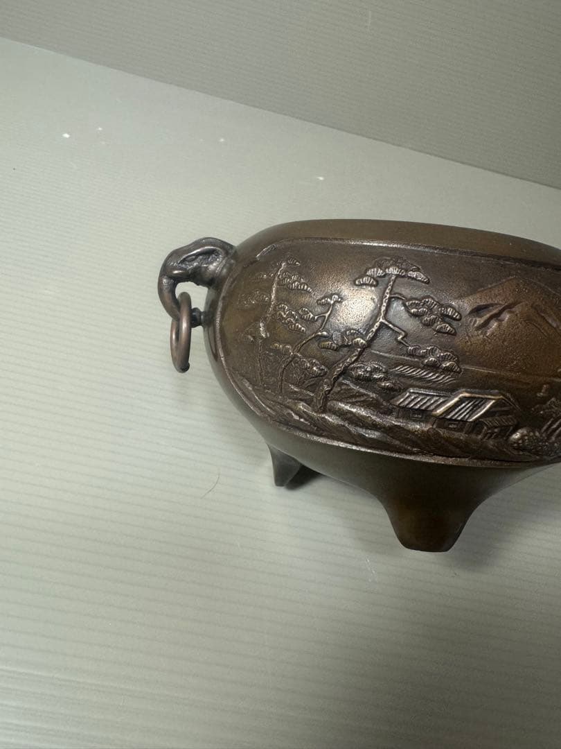 2078  銅製　鋳銅香炉　三足　獅子