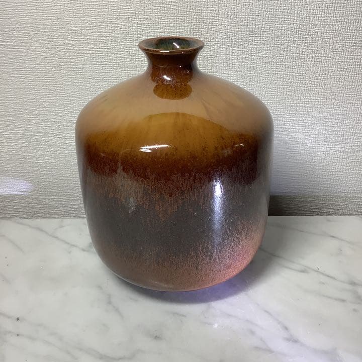 「値下げ」小杉焼　鉄砂　花生(花瓶)  池上栄一　共箱、共布