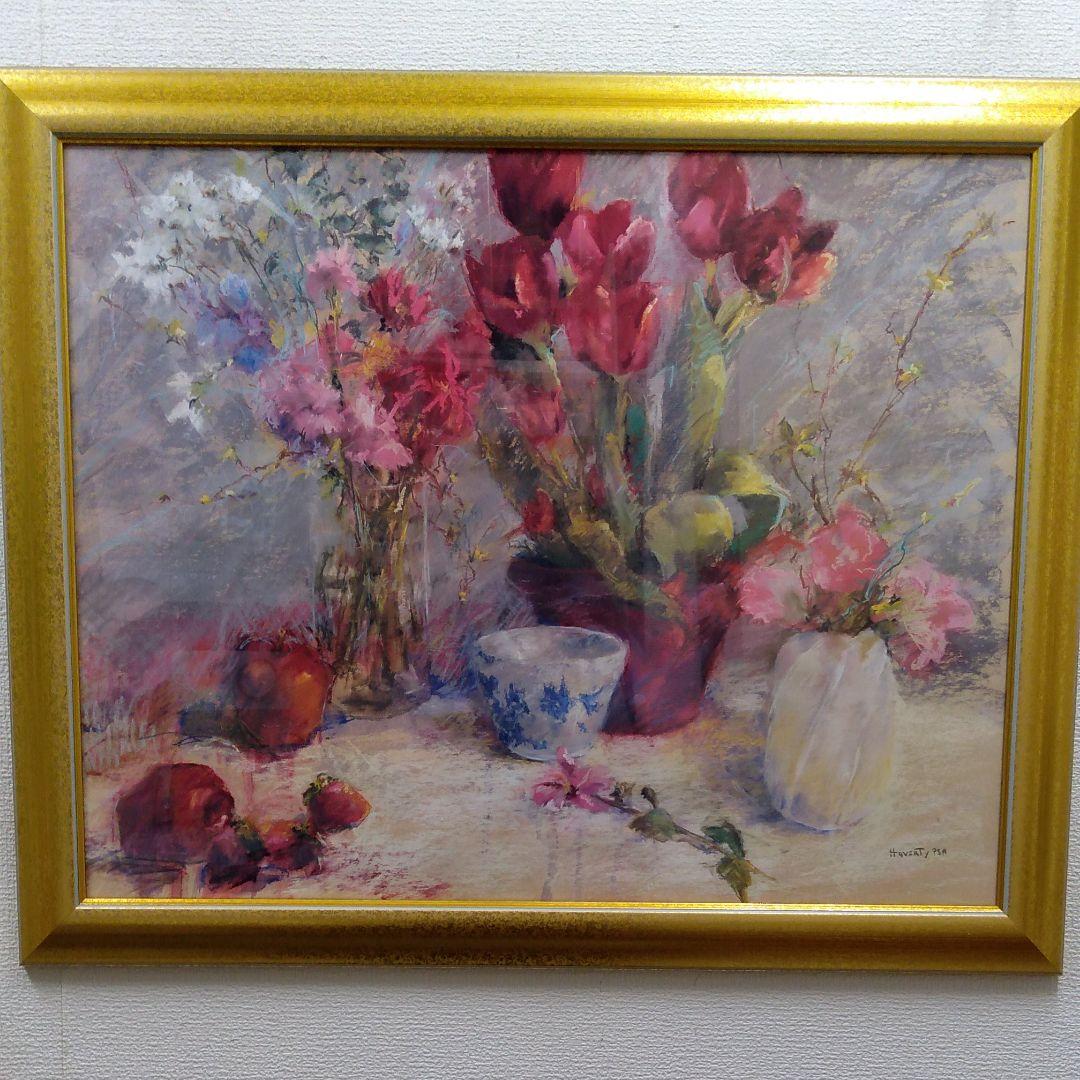 ポスター　横　特寸法　チューリップ　赤い花　額装仕上げ品