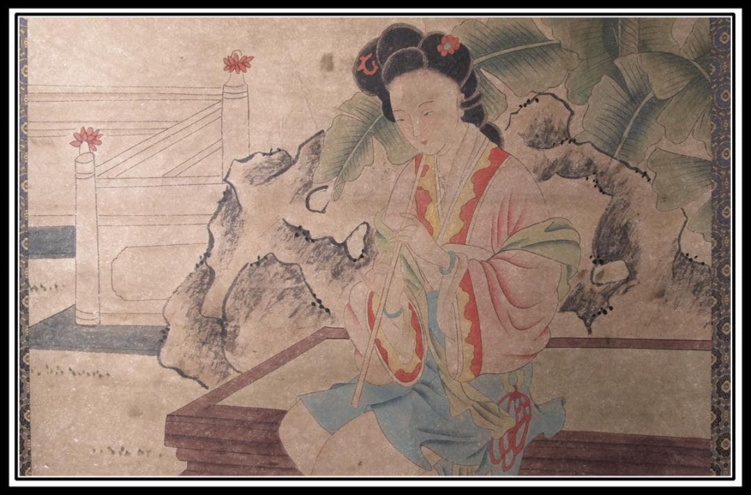 【骨董掛け軸】美女図 肉筆保證 捲り 中国古美術   AK532A12-1