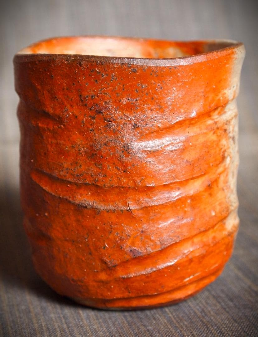 人気作家★川端文男【師：金重利右衛門】★備前《自然練り込み》湯呑み★共箱