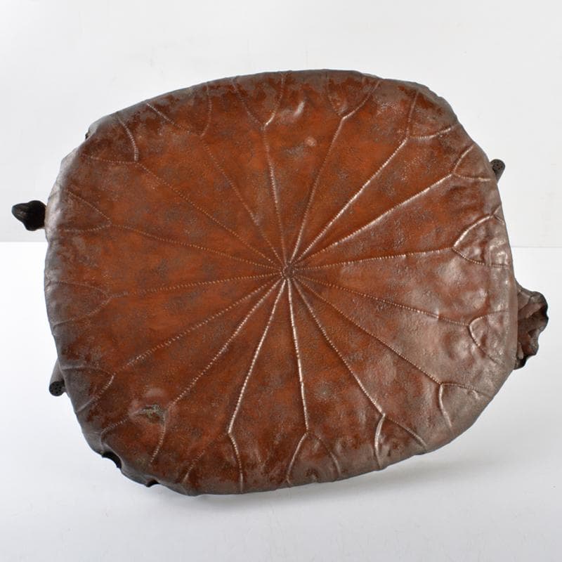 時代金工　古銅鎚出　蓮葉　持手菓子器　F　R5996B