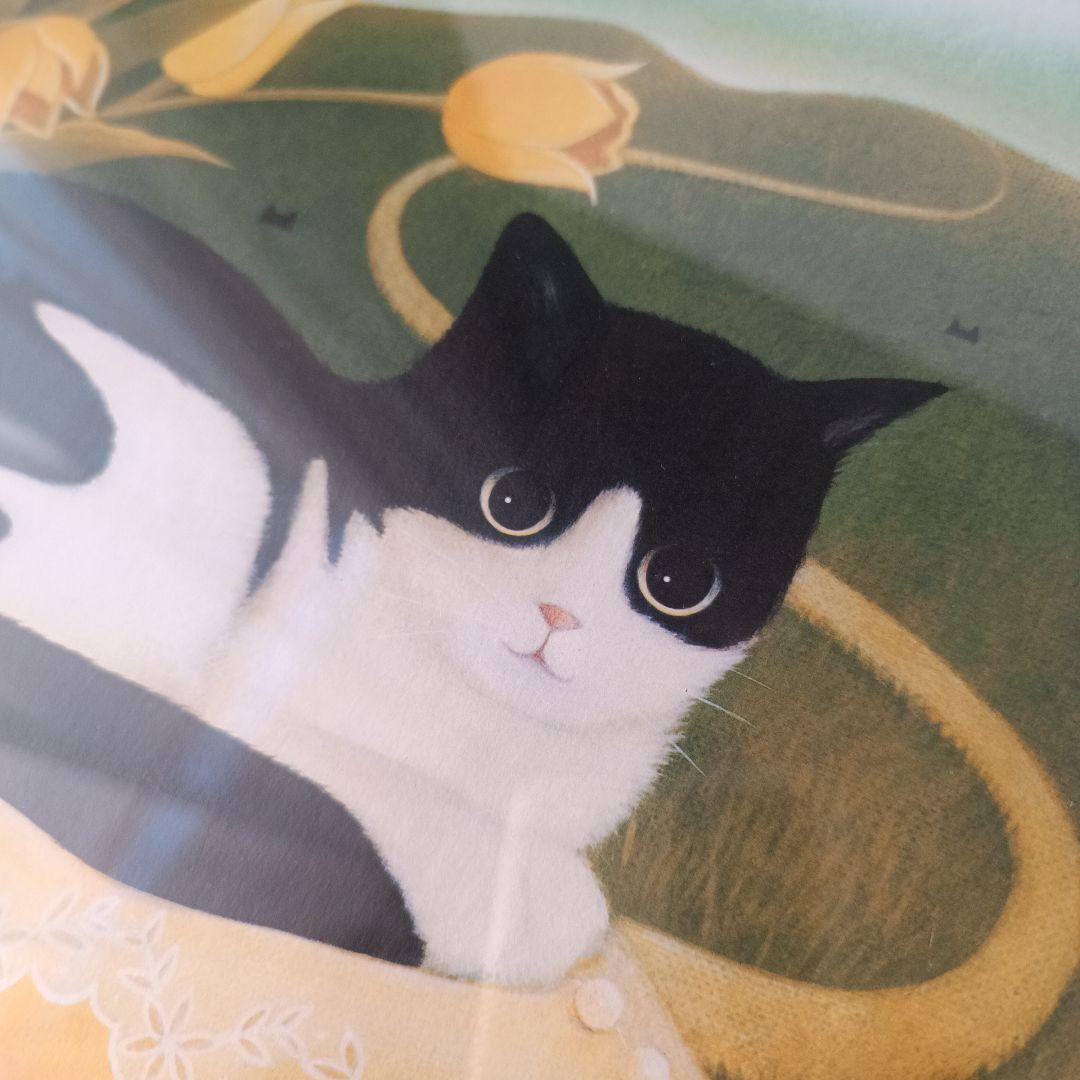 秋吉由紀子 「五月のレモンパイ」 版画 レトロ 猫 ネコ ハチワレ 美品