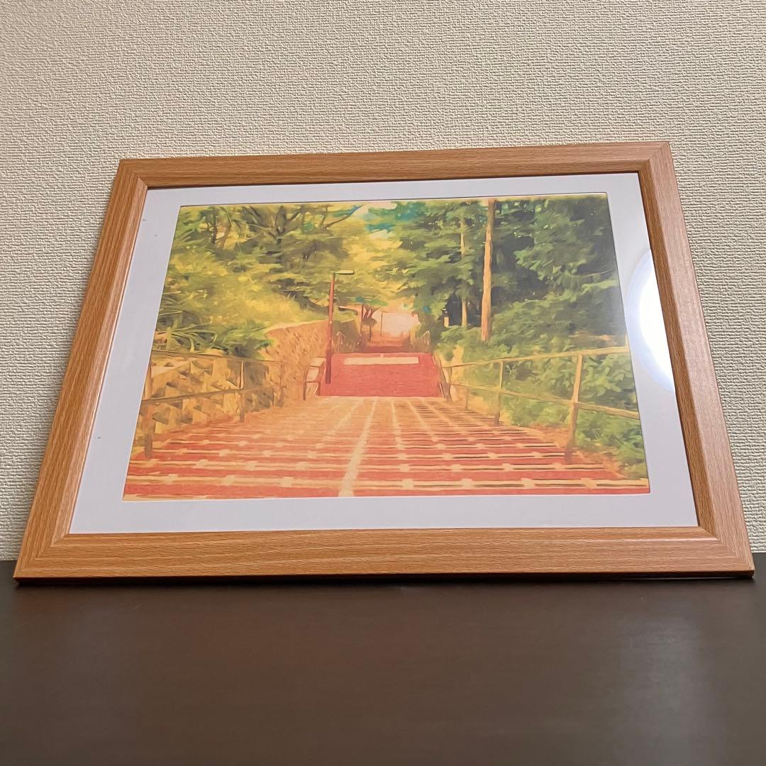 ジブリアート⑧耳をすませばより「桜ヶ丘の階段より」32.7㎝×24.0㎝　額装品