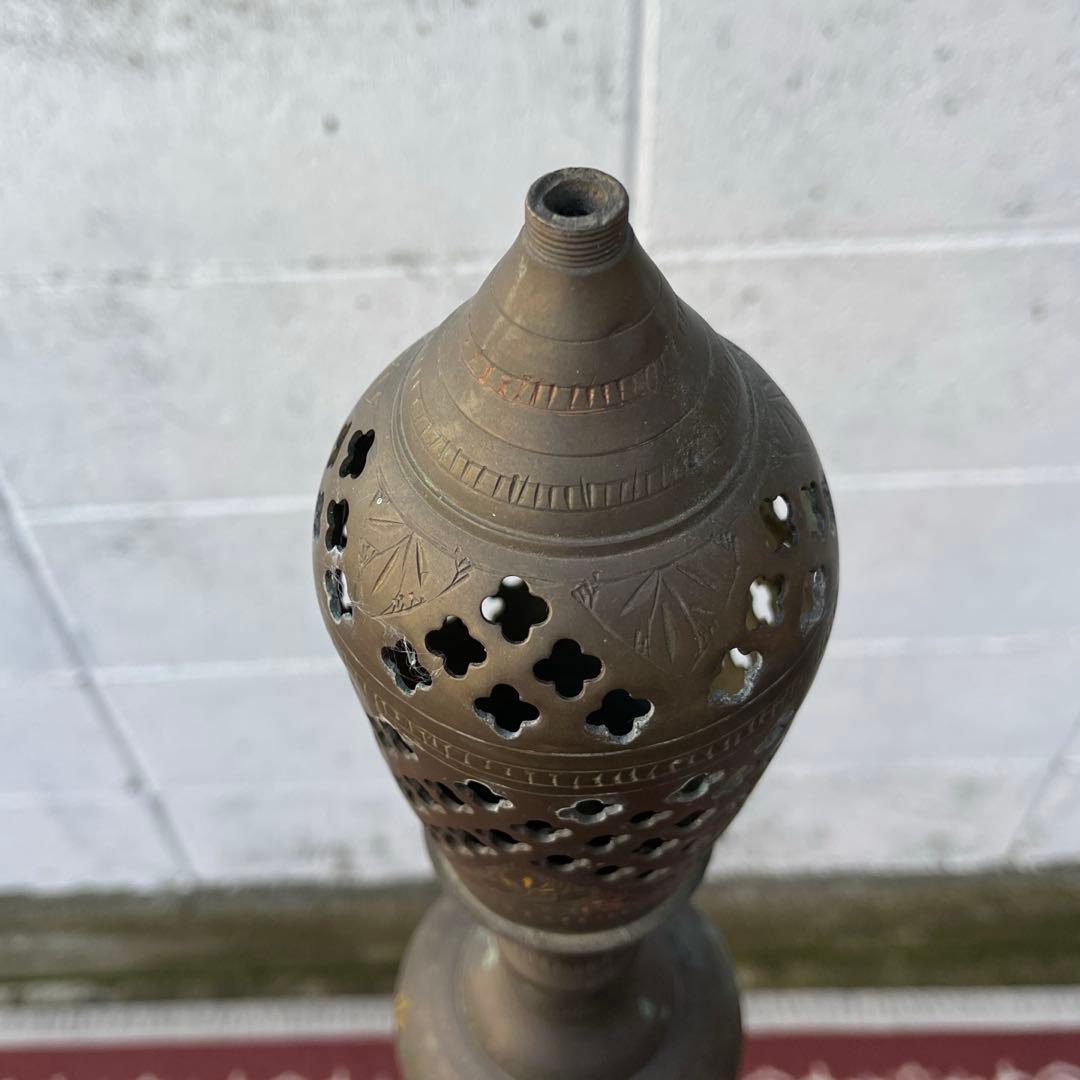 古雑貨アンティーク品◾️真鍮製 エスニックデザイン スタンドライト ベース