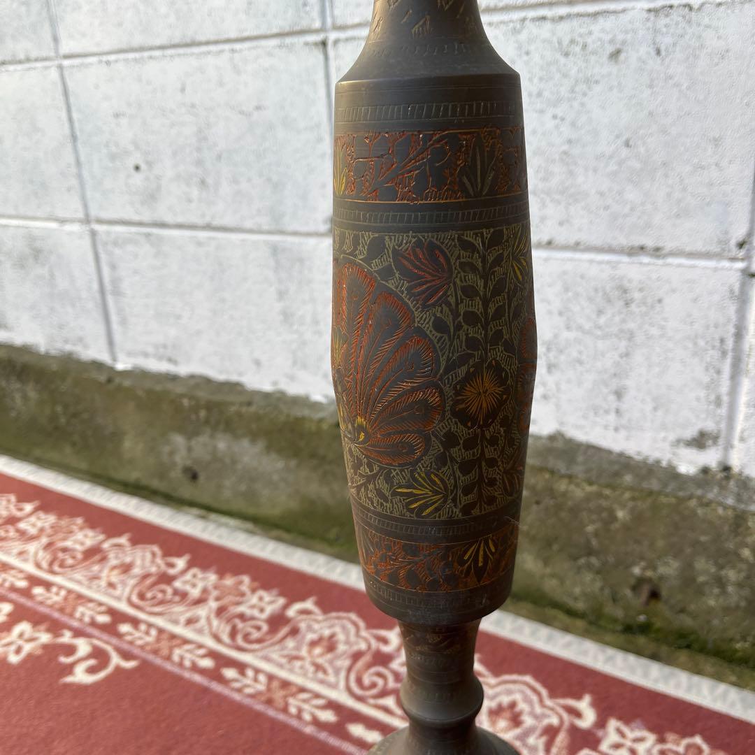 古雑貨アンティーク品◾️真鍮製 エスニックデザイン スタンドライト ベース