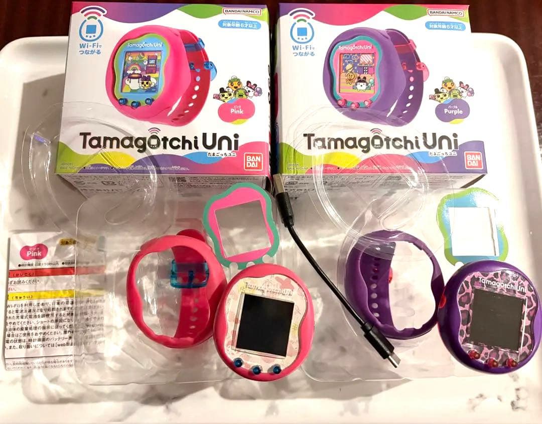 【箱あり】たまごっちuni 本体　ピンク＆パープル ２体　パーフェクトガイド付き