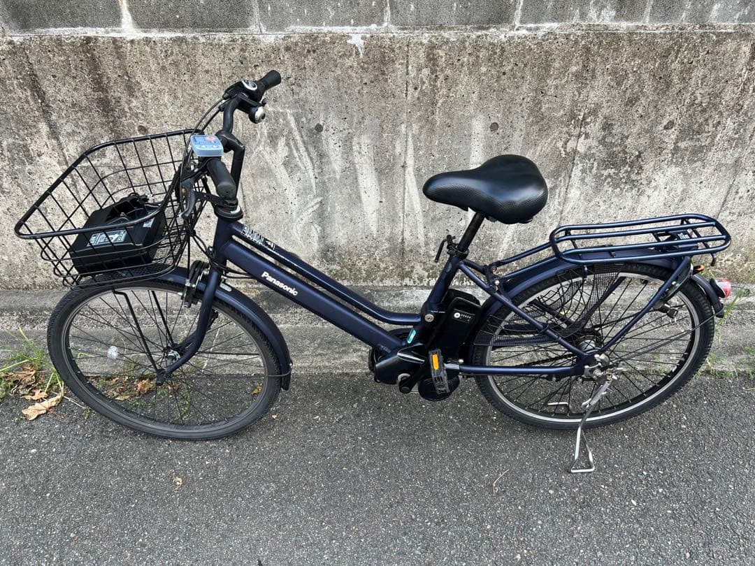 パナソニック　電動アシスト自転車 ネイビー 前バスケット付き