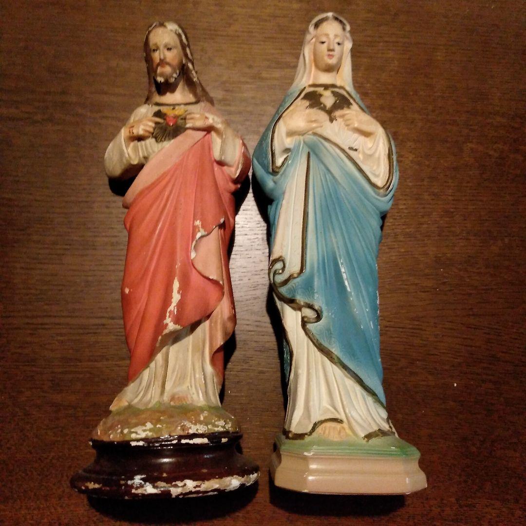 〔アンティーク〕キリスト像＆マリア像 2体セット