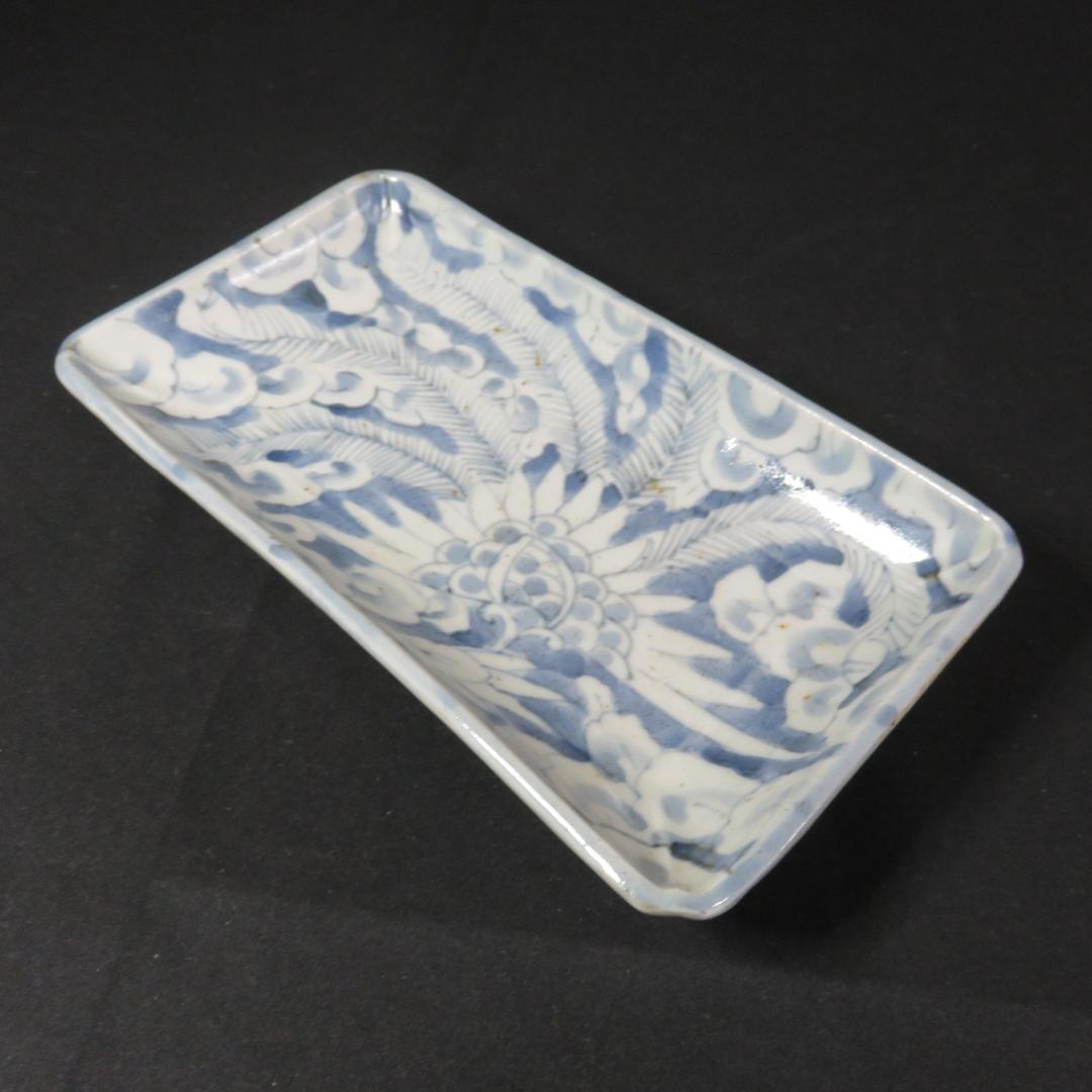 長角皿 長皿 古伊万里 染付 江戸 窯傷 歪み スレ僅か 美品